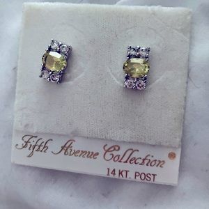Lemon and clear Swarovski crystal and silver earrings with 14kt gold posts.